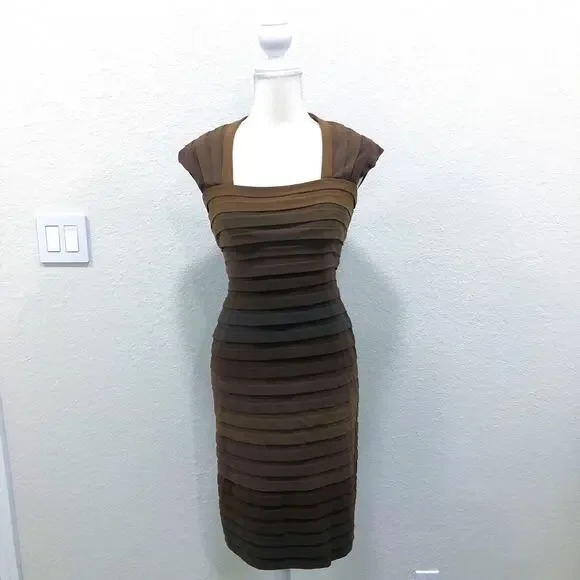 Tadashi Shoji Brown Ombre Banded Layered Bodycon Sheath Dress - Picture 2 of 9